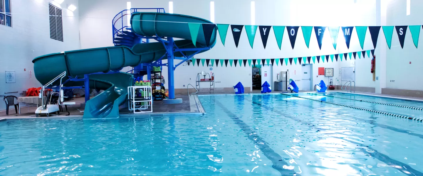 O'Fallon Missouri YMCA Indoor Swimming Pool for Lap Swimming, Water Slide, and Water Fitness Classes