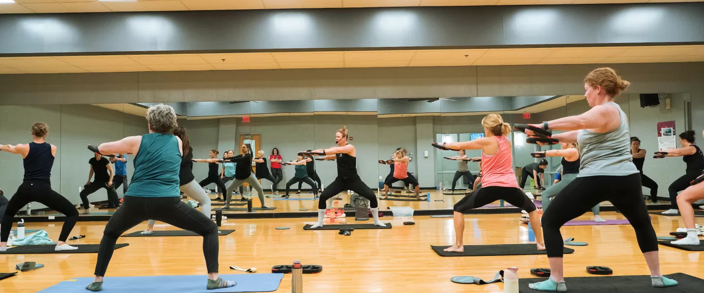 RiverChase YMCA Gym and Community Center in Fenton, MO's Group Exercise Studio hosting a YMCA LesMills Shapes exercise class