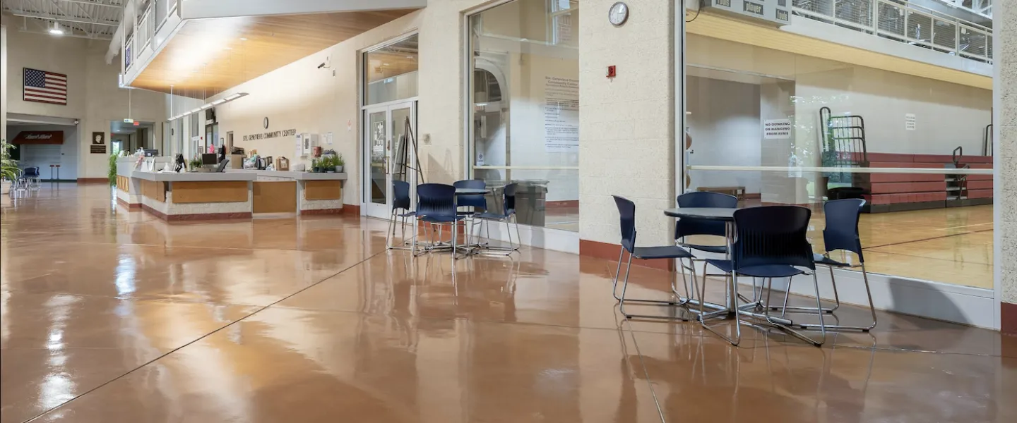 Ste Genevieve County YMCA Community Center lobby and welcome center with friendly customer service staff