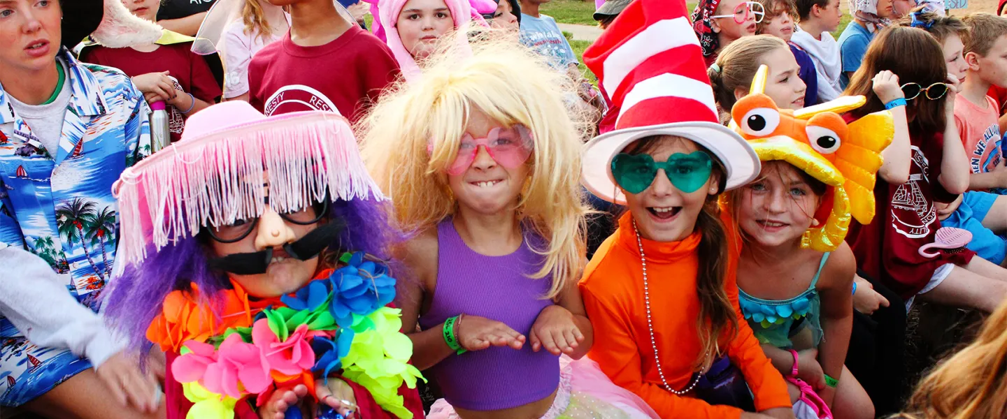 Campers at YMCA Camp Lakewood dressed up in funny costumes for the day's closing ceremony