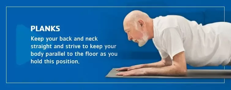 planks are low-impact exercises for seniors