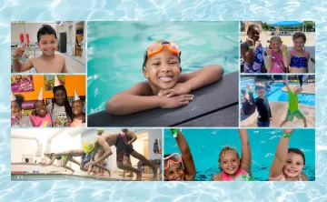 collage of photos of people swimming at the YMCA